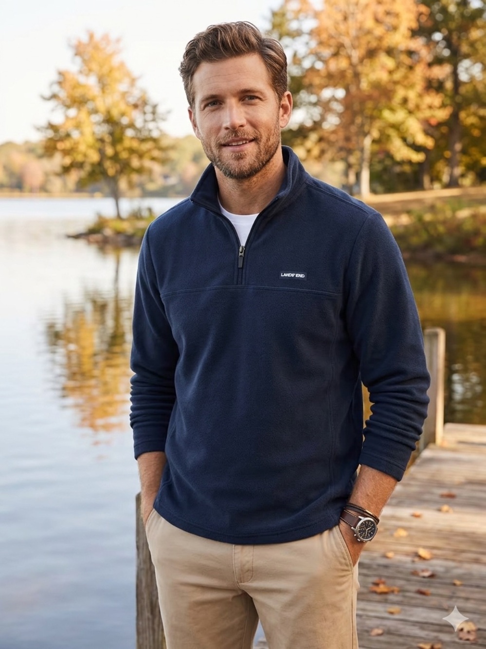 Lands' End Men's Fleece Quarter Zip Pullover Sweater Navy Blue Size Large NWOT